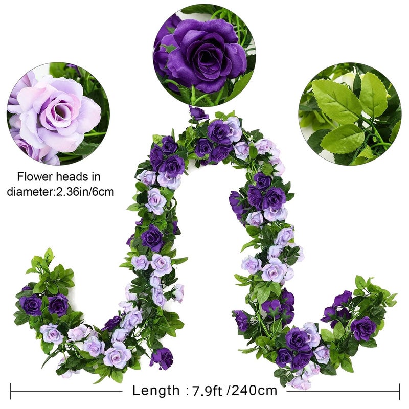 JUSTOYOU 2 Pack (15.8FT) Fake Rose Garland, Artificial Roses Vines Flower Garland Hanging Floral Vine Wedding Home Backdrop Party Arch Arrangement Decoration - Image 2